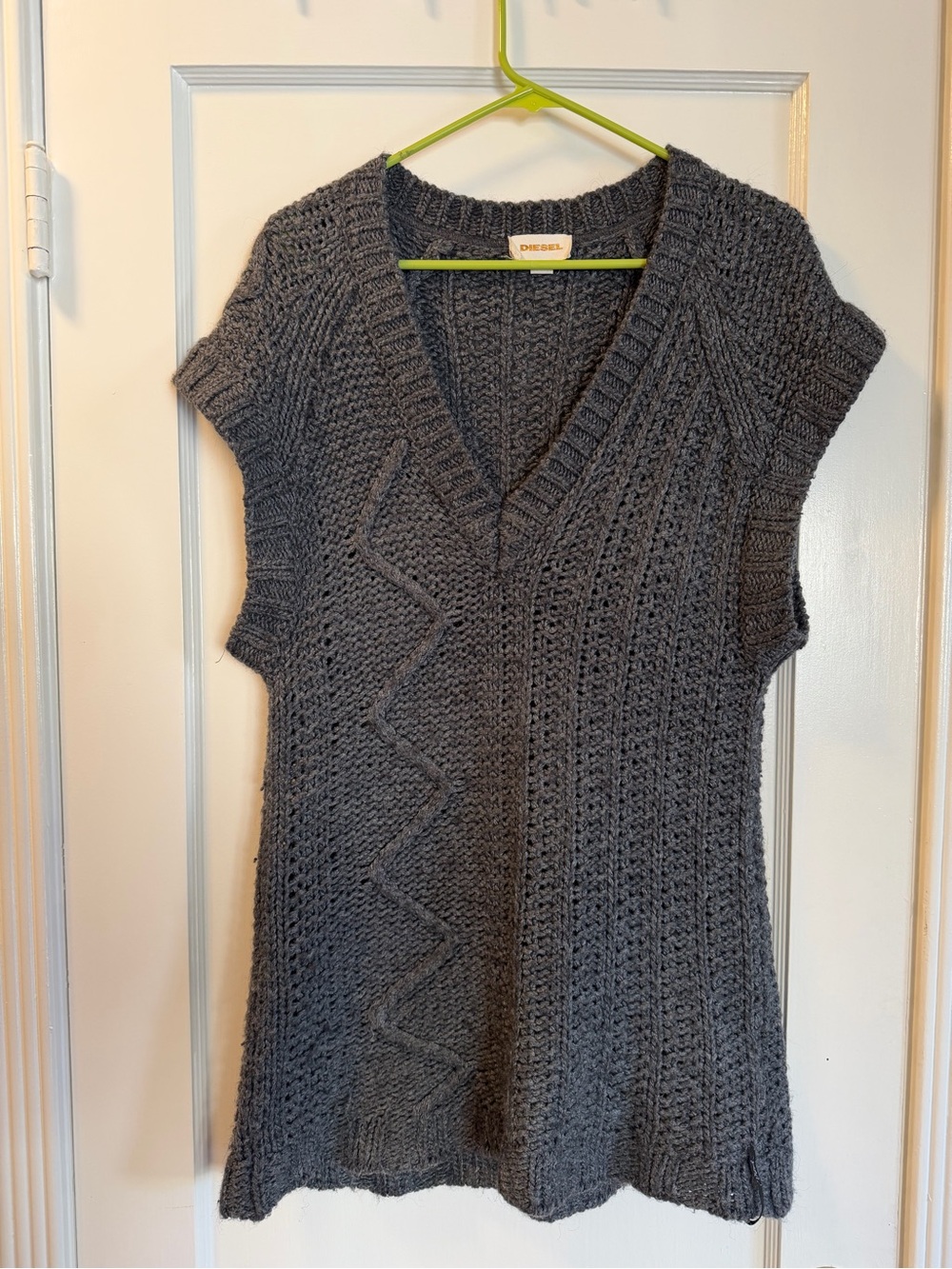 DIESEL Charcoal Gray Knit V-Neck Mini-dress / Sleeveless Sweater